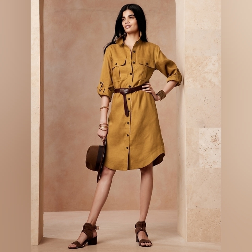 Banana Republic Heritage Linen Scout Dress Khaki New Bronze